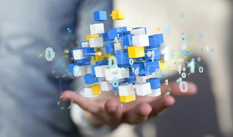 A 3d rendering of online data infrastructure concept with an abstract technol Stockfoto's