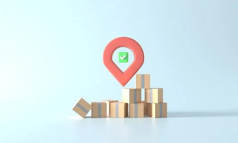 3d rendering Online good parcel Finished delivery. boxes on point on blue Illustrazione stock