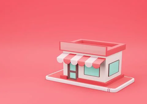 3d Rendering Online Store on Smartphone on Red Background Stock Illustration