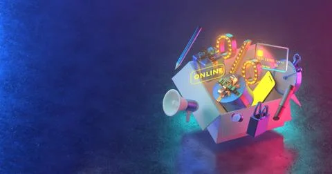 3d rendering of open boxes and gifts. Stock Illustration