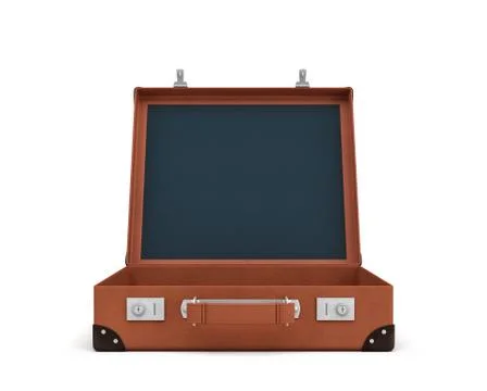 3d rendering of an open brown retro suitcase revealed to hold nothing. Stock Illustration