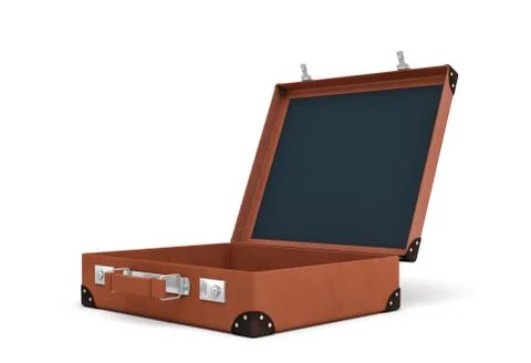3d rendering of an open brown retro suitcase revealed to hold nothing. Stock-Illustration