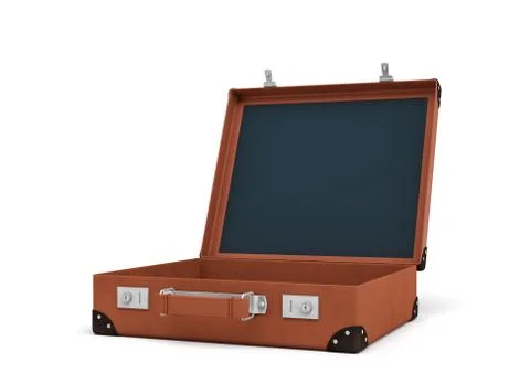 3d rendering of an open brown retro suitcase revealed to hold nothing. Stock Illustration