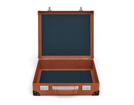 3d rendering of an open brown vintage suitcase with nothing inside on white 스톡 일러스트