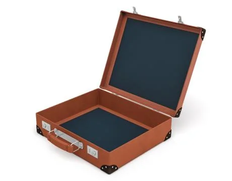 3d rendering of an open brown vintage suitcase with nothing inside on white Stock Illustration