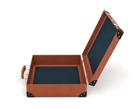3d rendering of an open brown vintage suitcase with nothing inside on white Stock Illustration