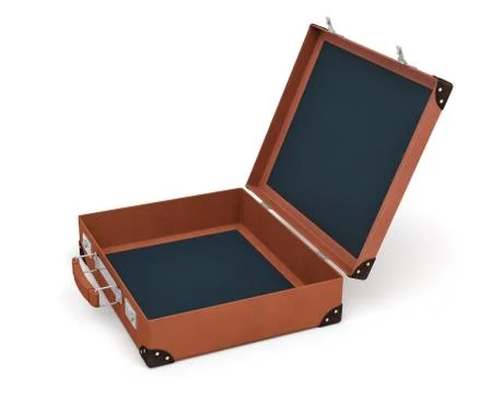3d rendering of an open brown vintage suitcase with nothing inside on white Stock Illustration
