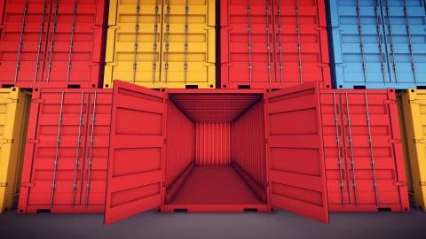 3d rendering of Open Cargo Container Open Doors Front view Stock Illustration
