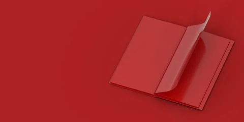 3D rendering of an open floating book mockup isolated on a red background Stock Illustration