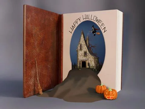 3D rendering of an open Halloween book. Stock Illustration