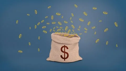 3d rendering of a open hessian sack with a dollar sign stands on a blue Stock Illustration