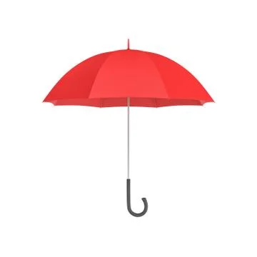 3d rendering of an open red umbrella with a black curved handle isolated on Stock Illustration