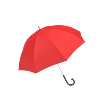 3d rendering of an open red umbrella with a black curved handle isolated on Stock Illustration