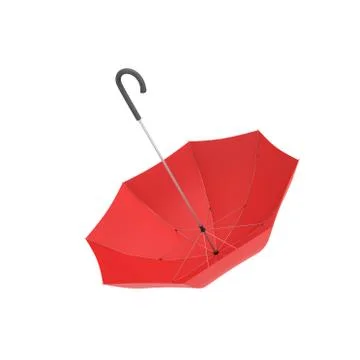 3d rendering of an open red umbrella with a black curved handle isolated on Stock Illustration