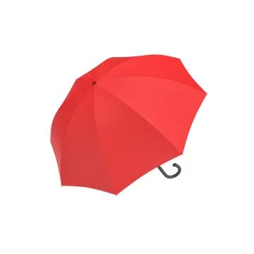 3d rendering of an open red umbrella with a black curved handle isolated on Stock Illustration