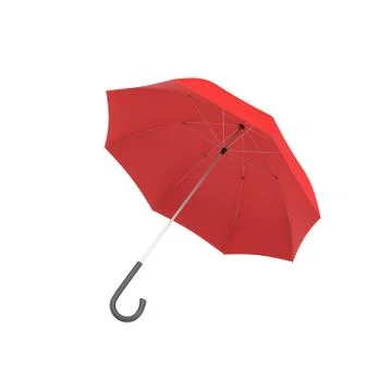 3d rendering of an open red umbrella with a black curved handle isolated on 스톡 일러스트