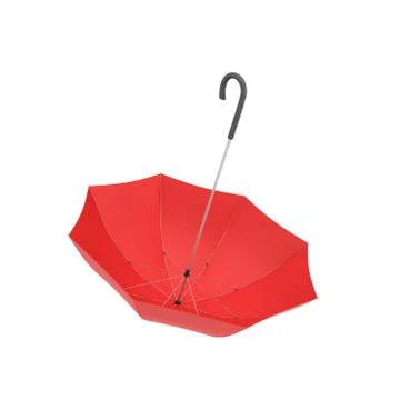 3d rendering of an open red umbrella with a black curved handle isolated on Stock Illustration