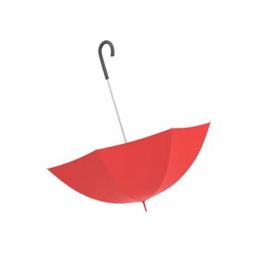 3d rendering of an open red umbrella with a black curved handle isolated on Stock Illustration