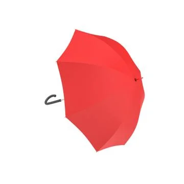 3d rendering of an open red umbrella with a black curved handle isolated on Stock Illustration