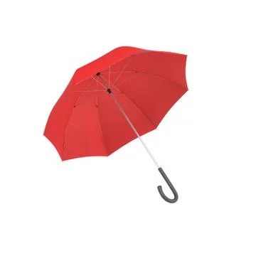3d rendering of an open red umbrella with a black curved handle isolated on Stock Illustration