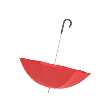 3d rendering of an open red umbrella with a black curved handle isolated on Stock Illustration