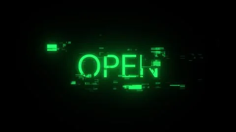 3D rendering open text with screen effects of technological glitches Stock Illustration