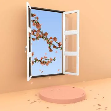 3d rendering open windows through which ripening trees are visible icon. 3d Stock Illustration