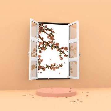 3d rendering open windows through which ripening trees are visible icon. 3d Stock Illustration