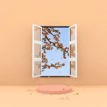 3d rendering open windows through which ripening trees are visible icon. 3d 스톡 일러스트