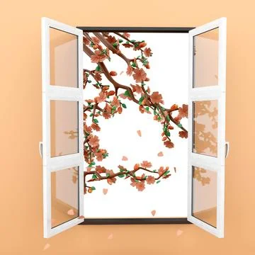 3d rendering open windows through which ripening trees are visible icon. 3d Illustrazione stock