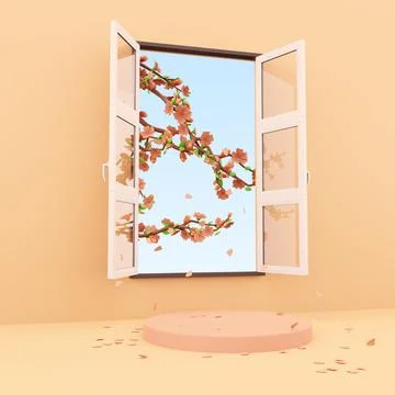 3d rendering open windows through which ripening trees are visible icon. 3d 스톡 일러스트