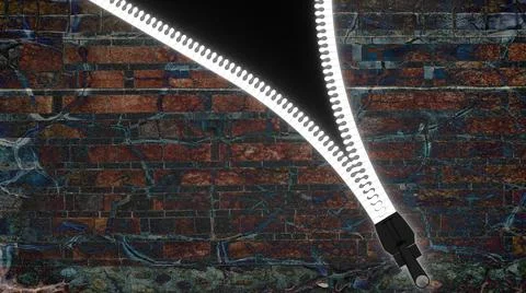 3d rendering of open zippers and pullers realistic set isolated on black back Illustrazione stock