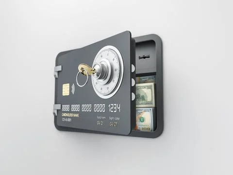 3d Rendering of Opened Credit Card with dollars banknotes, Card Protection .. Stock Illustration