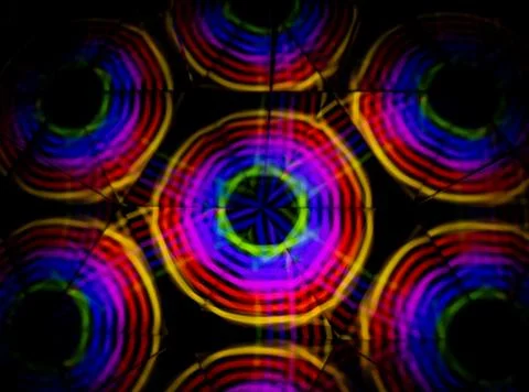 3D rendering or 3D rendering. Kaleidoscopic image. Symmetry with colored ligh Stock Illustration