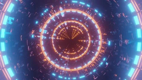 A 3D rendering of orange and light blue lights forming a circle - futuristic  Stock Illustration