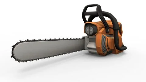 3d rendering of an orange chainsaw isolated in a white studio background 写真素材
