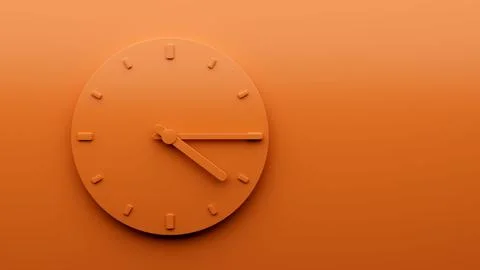 3D rendering of the orange clock isolated on the empty orange wall background Stock Illustration