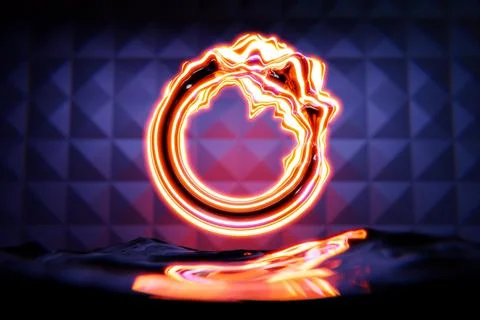 3D rendering orange glowing neon round fractal, portal on black isolated back Stock Illustration