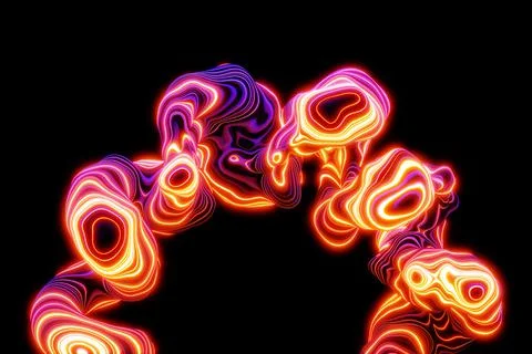 3D rendering orange glowing neon round fractal, portal on black isolated back Stock Illustration