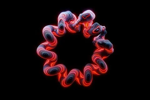 3D rendering orange glowing neon round fractal, portal on black isolated back Stock Illustration
