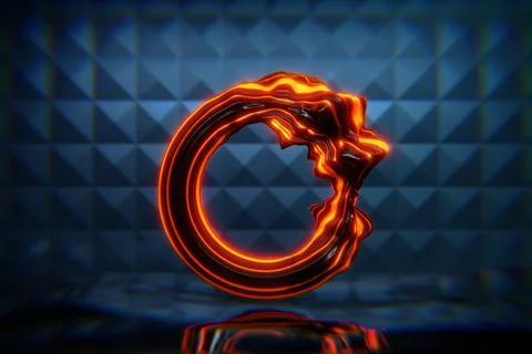 3D rendering orange glowing neon round fractal, portal on black isolated back Stock Illustration