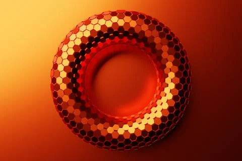 3D rendering orange  glowing  round fractal, portal on monocrome isolated bac Stock Illustration