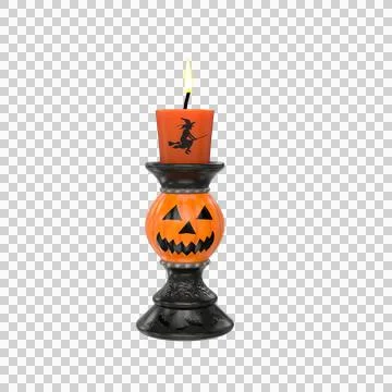 3D rendering of an orange Halloween candle on a pumpkin candlestick isolated  Stock Illustration