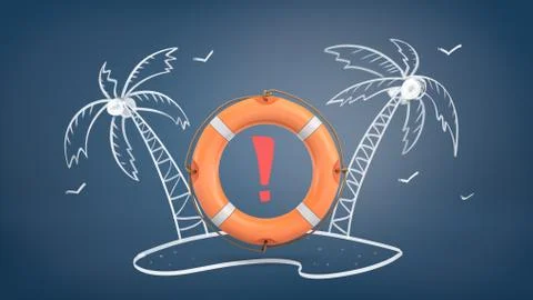 3d rendering of a orange life buoy with a red exclamation mark in the center Stock Illustration