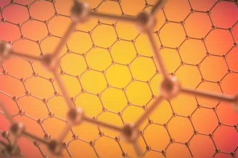 3d rendering orange nanotechnology, hexagonal geometric form close-up, concept Stock Illustration