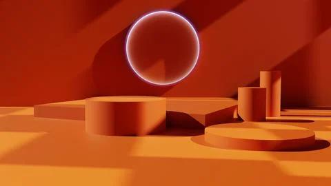 3D rendering of an orange podium or podium displayed on a bright background Stock Illustration