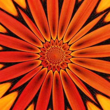 3D rendering of orange sunflower pattern, psychedelic artwork Stock Illustration