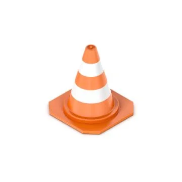 3d rendering of a orange traffic cone with white stripes in isometric view Stock Illustration