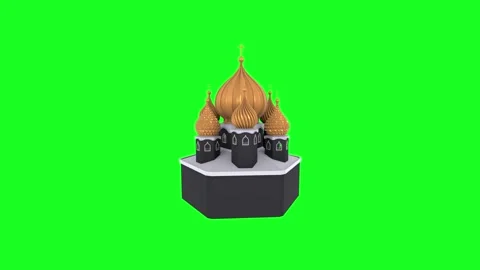 3D rendering of an ornate building with golden domes against a green background Stockbeeldmateriaal 297584443
