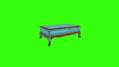 3D rendering of an ornate table with turquoise finish and detailed carvings Stock-Footage 297584534